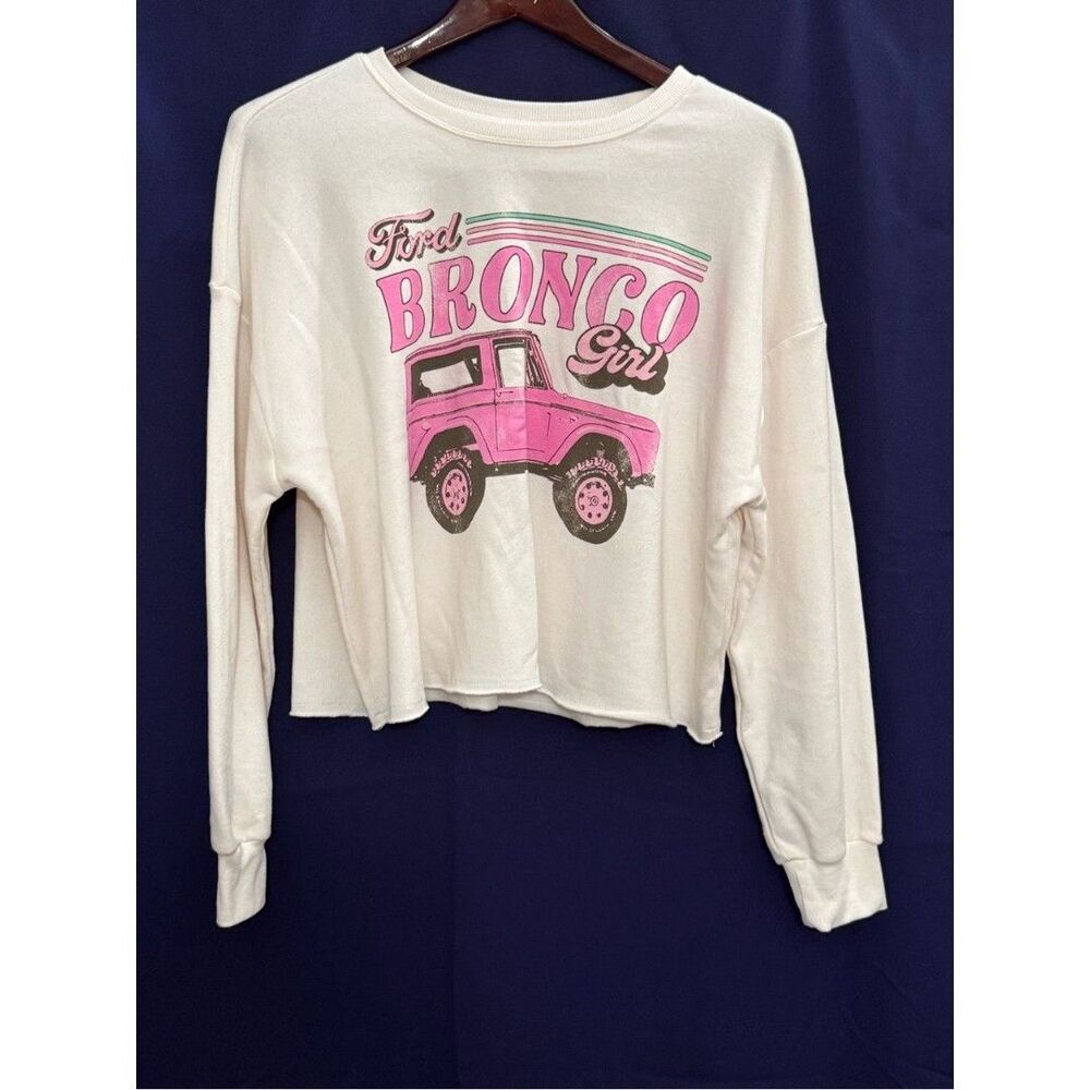 NWOT Ford Bronco Girl Crop Sweatshirt Pink Graphic Official Licensed L Western